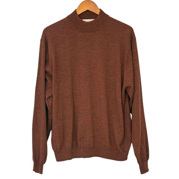 Pronto Uomo Men's Extra Fine Merino Wool Sweater Brown Pullover Mock Neck Size L - Picture 9 of 9